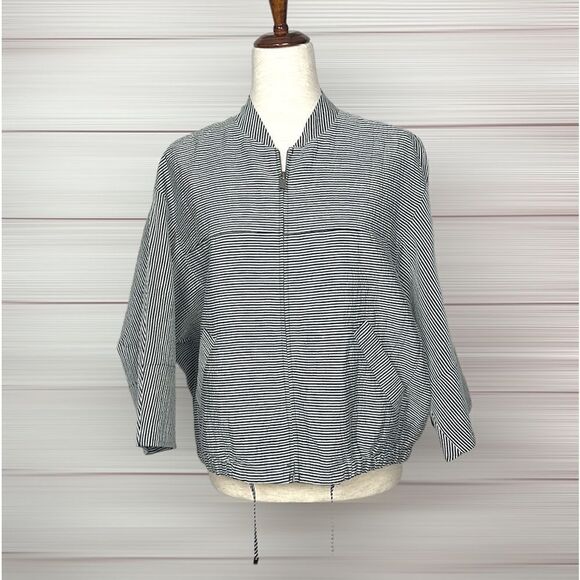 Christian Wijnants Linen Cotton Striped Lightweight Batwing Sleeves Zip Jacket - Picture 1 of 16